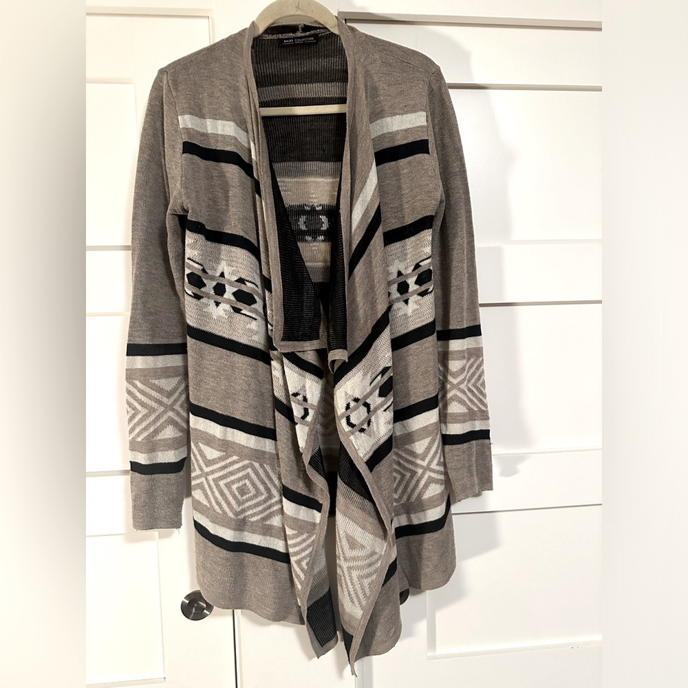 Women's open front cardigan, tribal print knit sweater